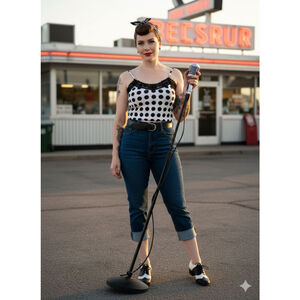 THe LIMITED rockabilly super soft stretch vtg White Black Polka Dot Camisole S